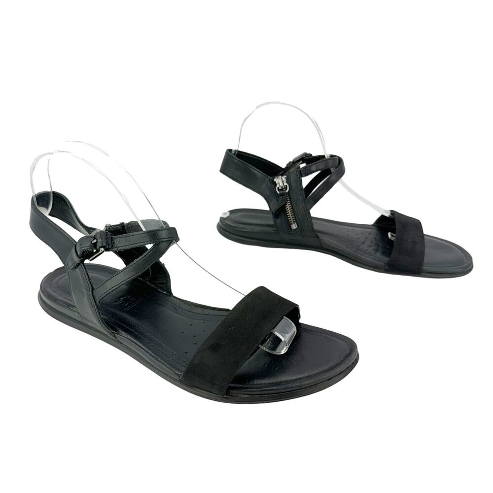 Ecco Black Leather Handcrafted Lightweight Flexible Sandals Sz 8-8.5 (39)‎